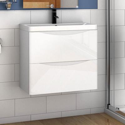 Aica Sanitaire - Waschtisch mit Unterschrank Waschbeckenunterschrank Badmöbel 60cm Hochglanz Weiß Image