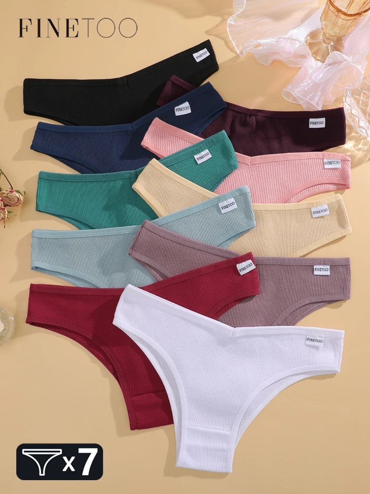 7Pcs Baumwolle Waffel Atmungsaktive Unterwäsche frauen V-Taille Brasilianische Höschen Sexy Bequeme Slips Damen Hohe Stretchy Dessous Image