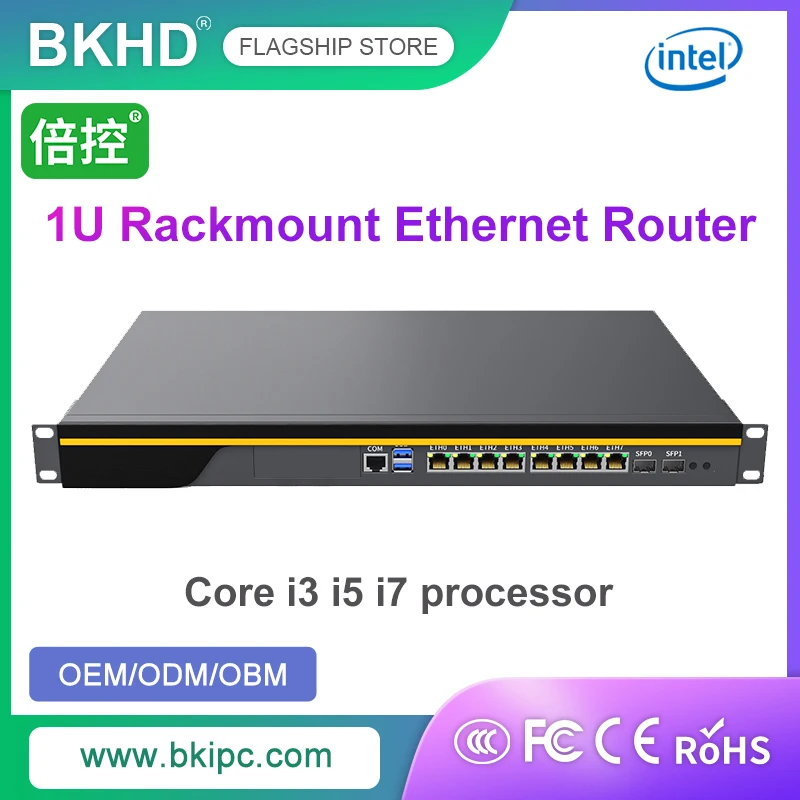 BKHD Rack Mount Firewall Router Server Core i3 i5 i7 8x1GbE 2x1G SFP Unterstützung Pfsense MikrotikOS SophosFW 989G 8L2F Image