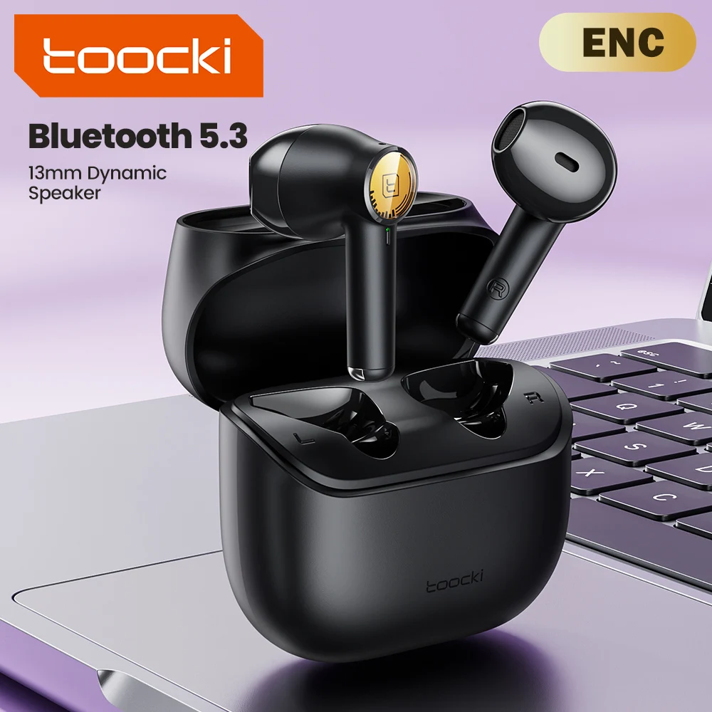Toocki ENC Bluetooth 5.3 Kopfhörer TWS HiFi Sound Stereo-Ohrhörer mit Mikrofon Drahtloses wasserdichtes In-Ear-Headset für Mobiltelefone Image