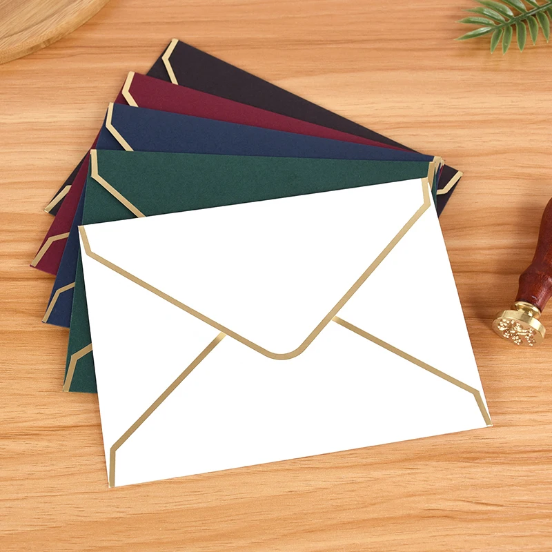 5 Stück Vintage Grün Schwarz Weiß Goldener Rand Hochzeit Party Einladung Grußkarten Geschenke Phnom Penh Umschläge Taschen Universal