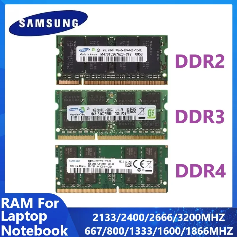 SAMSUNG Laptop Memoria DDR4 DDR3 DDR2 SODIMM Ram 16 GB 8 GB 4 GB 2 GB Notebook-Speicher 3200 2666 2400 1866 1600 1333 1066 667 MHz RAM Image