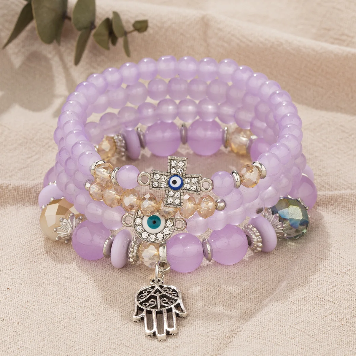 4 teile/satz Lila Perlen Kette Armbänder Sets Für Frauen Bijoux Handgemachte Charming Armband Set Schmuck Geschenk Urlaub Ozean Favor Image