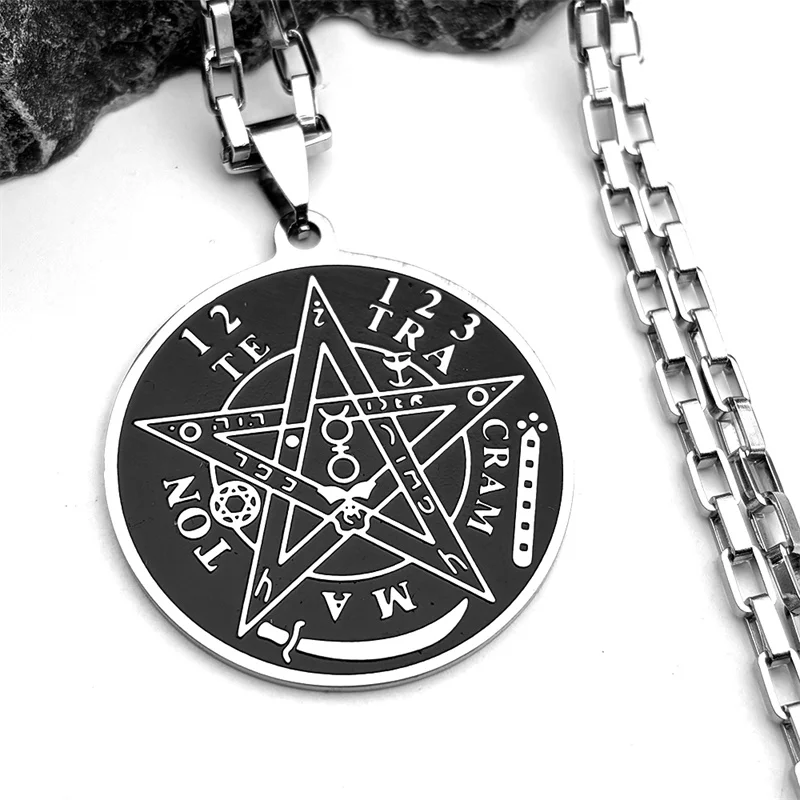 Fünfzackiger Stern Hexerei Symbol Anhänger Edelstahl Farbe Schmuck Damen Herren Mode Amulett Halskette Armband Zubehör Image