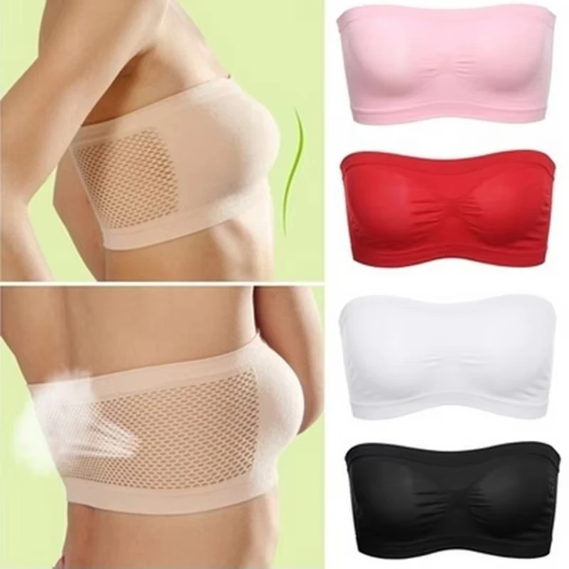 Dame Sexy Trägerlosen Crop Top Bh Bandeau Boob Tube Büstenhalter Sommer Atmungsaktive Mesh Unsichtbare Trägerlosen Brust Wraps Tube Tops Image