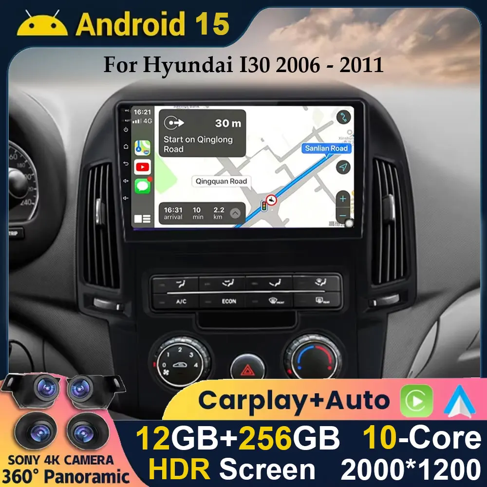 Android 15 Für Hyundai i30 2006-2012 Autoradio Carplay Auto Drahtlose Multimedia Automotive Auto Audio Navigation WIFI GPS Radio Image