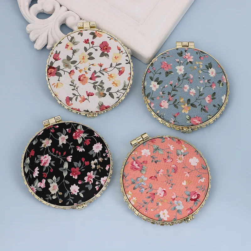 1pc Mini Make-Up Kompakte Tasche Blumen Spiegel Tragbare Zwei-seite Klapp Make-Up Spiegel Frauen Vintage Kosmetik Spiegel für Geschenk