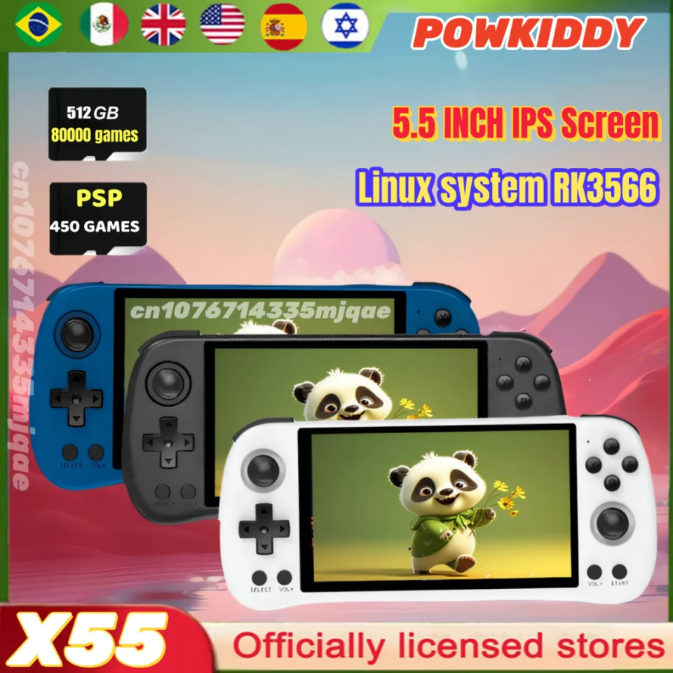 Powkiddy x55 5,5 Zoll Retro Handheld tragbare Videospiel konsolen Linux-System TV HDMI Retro-Player 512g Spiele psp ps1gift