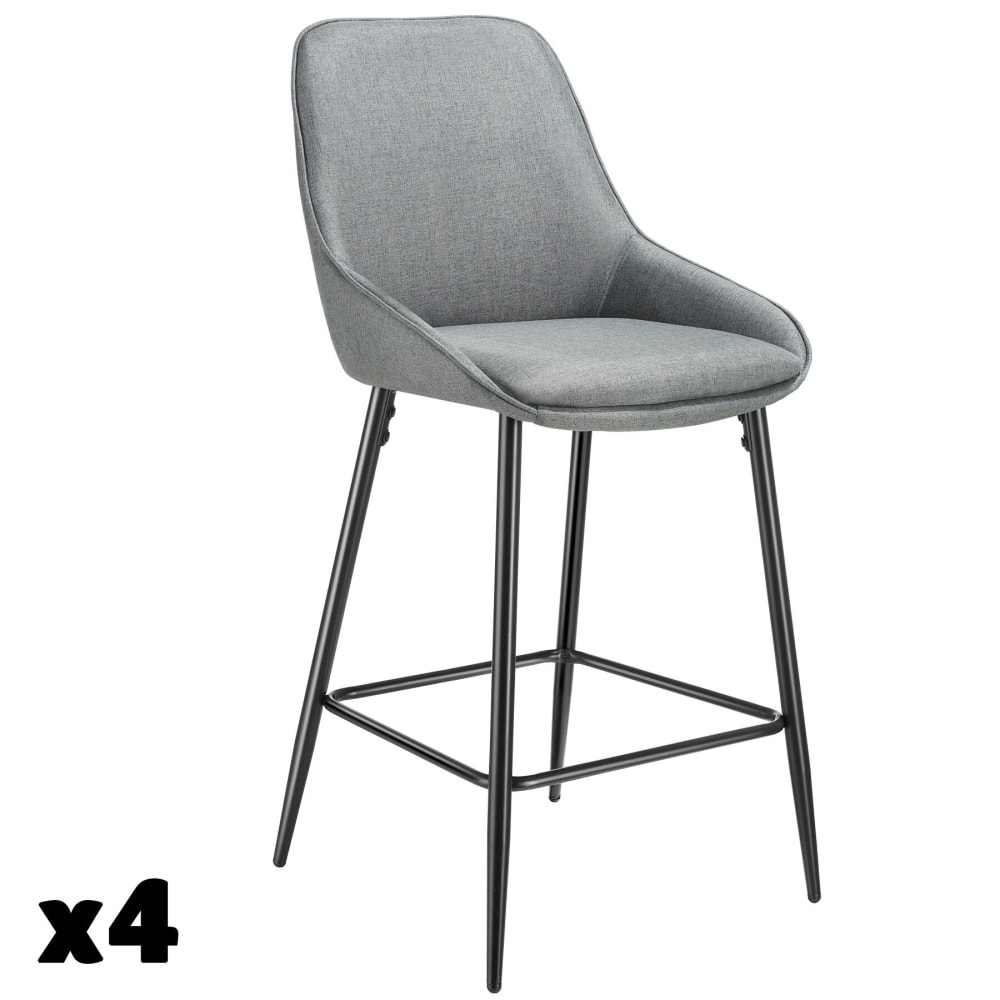 Lot 4 chaises de bar dossier en tissu et repose-pieds gris/noir