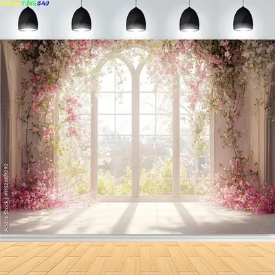 Wedding With Grand White Floral Archway Photography Backdrops Church Luxurious White Room Window