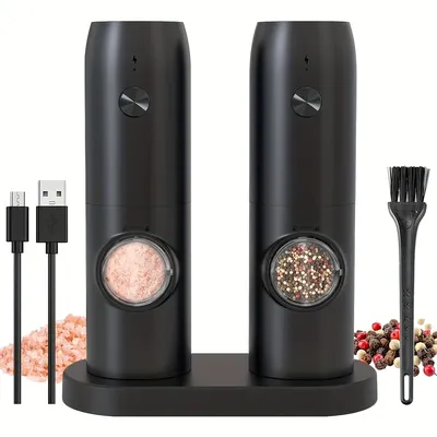Leeseph Electric Salt and Pepper Grinder Set with USB Rechargeable Base, Automatic Powered Spice