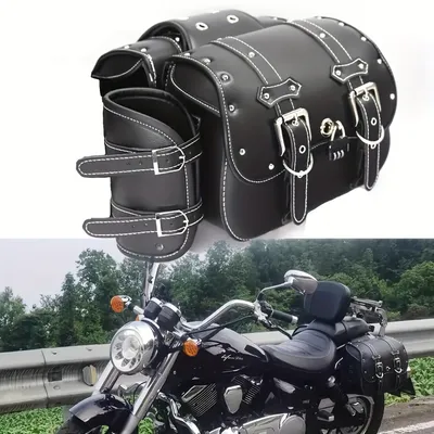 Universal Retro Black/Brown Motorcycle SaddleBag Large Capacity Motorbike Side Bags Storage Tool