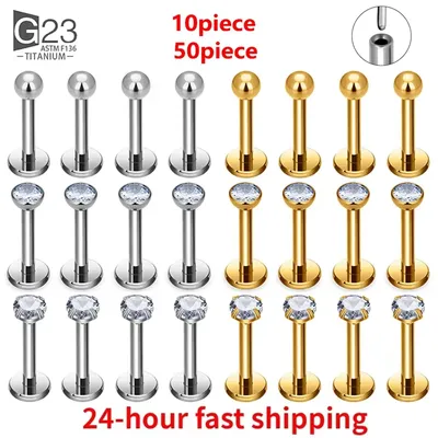10/50pcs 20/18/16g G23 Titanium Piercing CZ Lip Labre Earrings set Lip Stud Ring Tragus Free Spiral