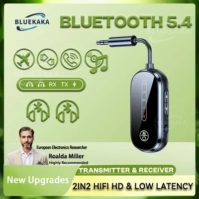 2 in 2 Bluetooth 5.4 Audio Receiver Transmitter Multipoint Wireless Adapter With Mic 3.5MM AUX