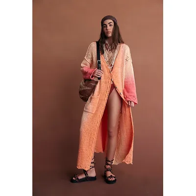 Coastal Maxi Cardi at Free People in Coral Rose Combo, Size: Small