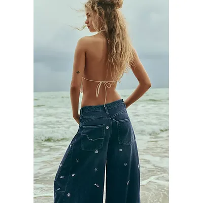 We The Free Westward Embroidered Jeans at Free People in Under The Sea, Size: 28