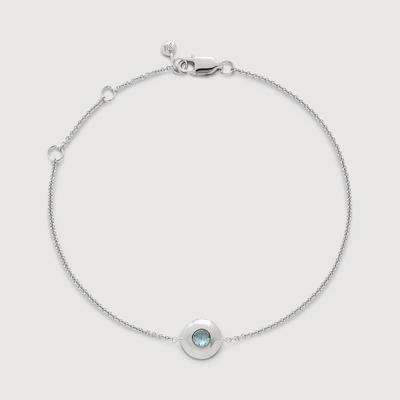 Sterling Silver March Birthstone Chain Bracelet Aquamarine