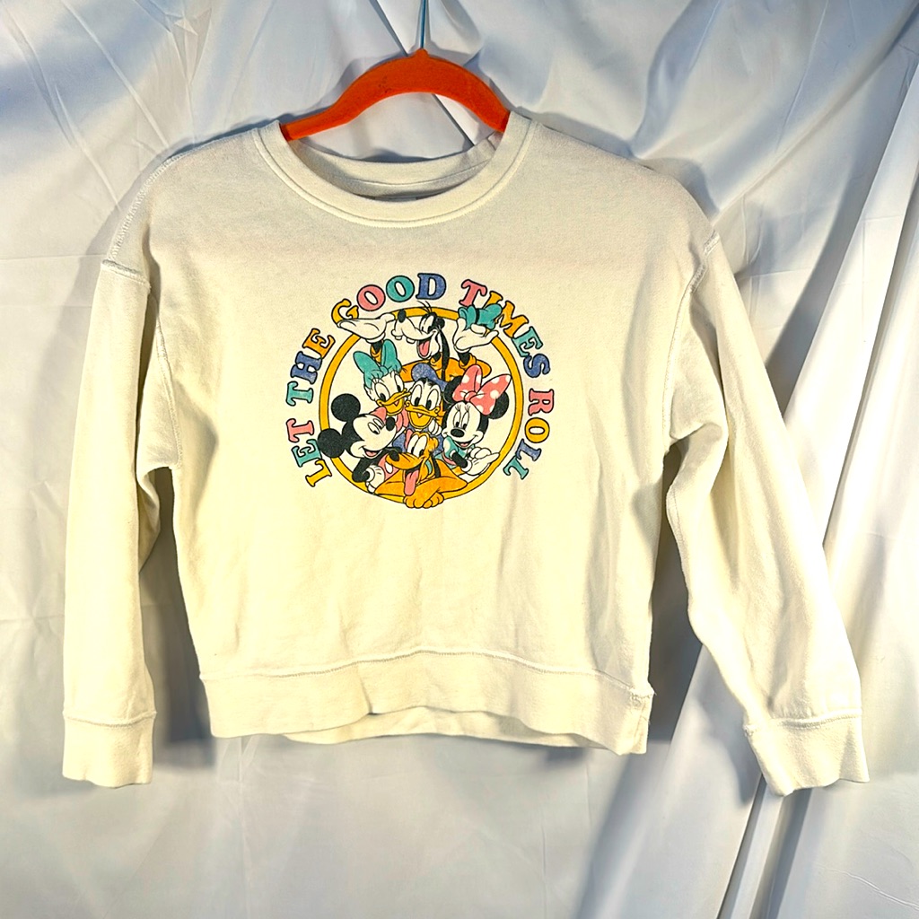 Disney Shirts & Tops | Disney Let The Good Times Roll Sweater Kids 10/12 Great Condition Mickey Minnie | Color: Pink/White | Size: Kids Size 9/10