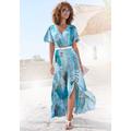 Maxikleid BUFFALO, Damen, Gr. 46, N-Gr, blau (blau bedruckt), Jersey, Obermaterial: 100% Viskose, bedruckt, animal-print, modisch, figurbetont knöchellang, V-Ausschnitt, Kurzarm, Kleider, im Vokuhila-Schnitt, Schlitz und Volant, Flügelärmel, Druckkleid