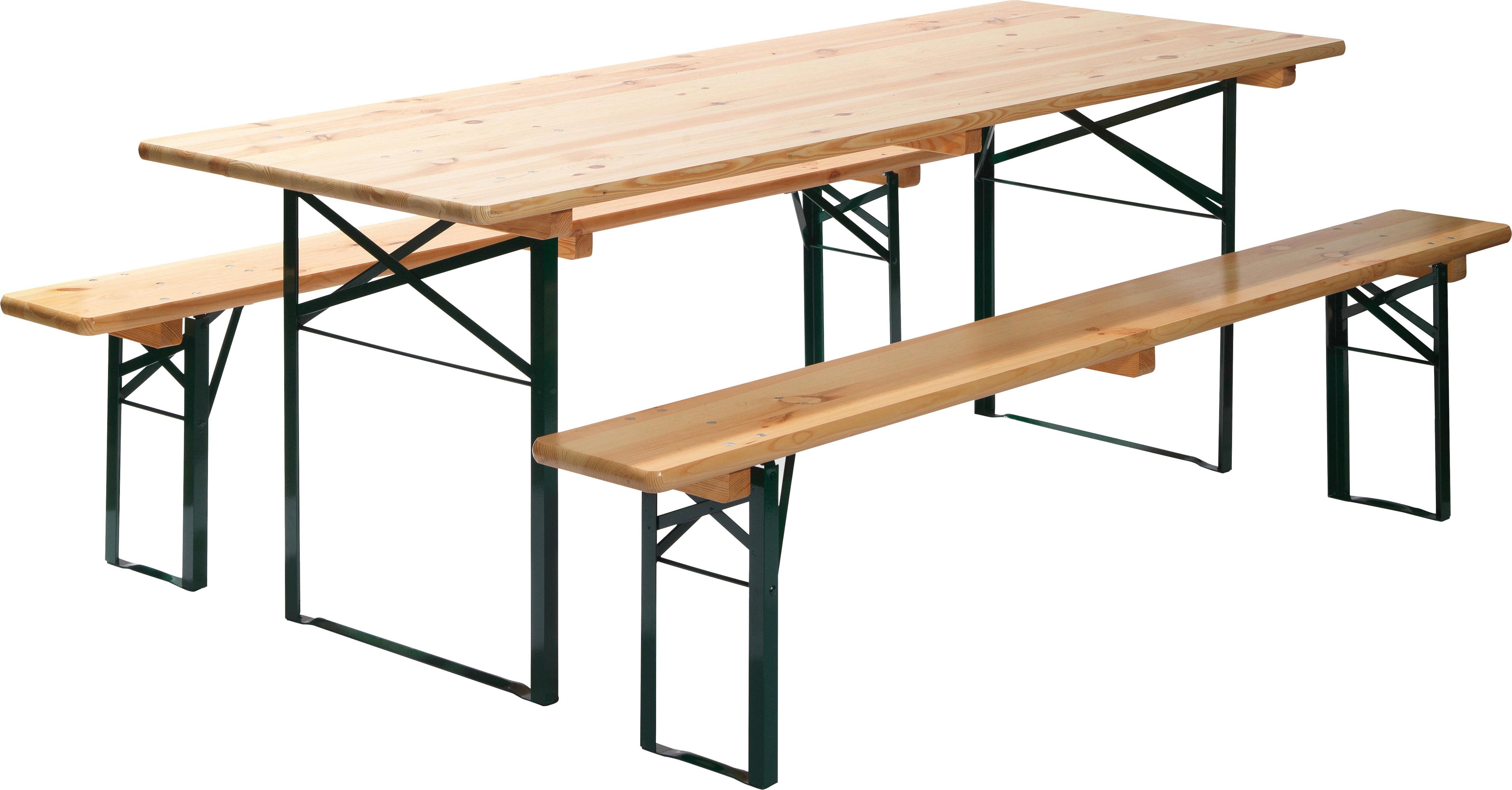 Bierzeltgarnitur ESSENTIALS "Faltbare Bierganitur mit Tische", grün (grün, holzfarben,), B:220cm H:78cm T:80cm, FSC-zertifiziertes Massivholz, Sitzmöbel-Sets, 80 cm - Brauereiqualität Image