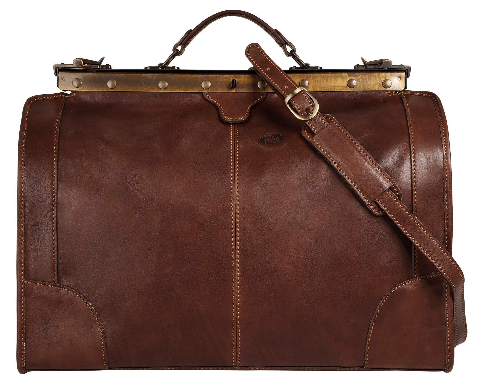 Reisetasche PIKÉ "LOMBARDIA MEDIUM", Gr. B/H/T: 40cm x 35cm x 16cm onesize, braun, Leder, beschichtet, glänzend, Taschen, echt Leder, Made in Italy Image