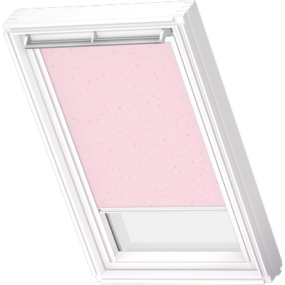Verdunklungsrollo VELUX "DKL 4659SWL, Motiv: Kids Rosa Sterne", kids rosa sterne, weiß, M06, stufenlos positionierbar, Polyester, Rollos, weiße Führungsschienen & Griffleiste Image