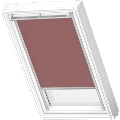 Verdunklungsrollo VELUX "DKL 4578S, Farbe: rosenholz", rot (rosenholz, alufarben), C02, stufenlos positionierbar, Polyester, Rollos, alufarbene Führungsschienen & Griffleiste Image