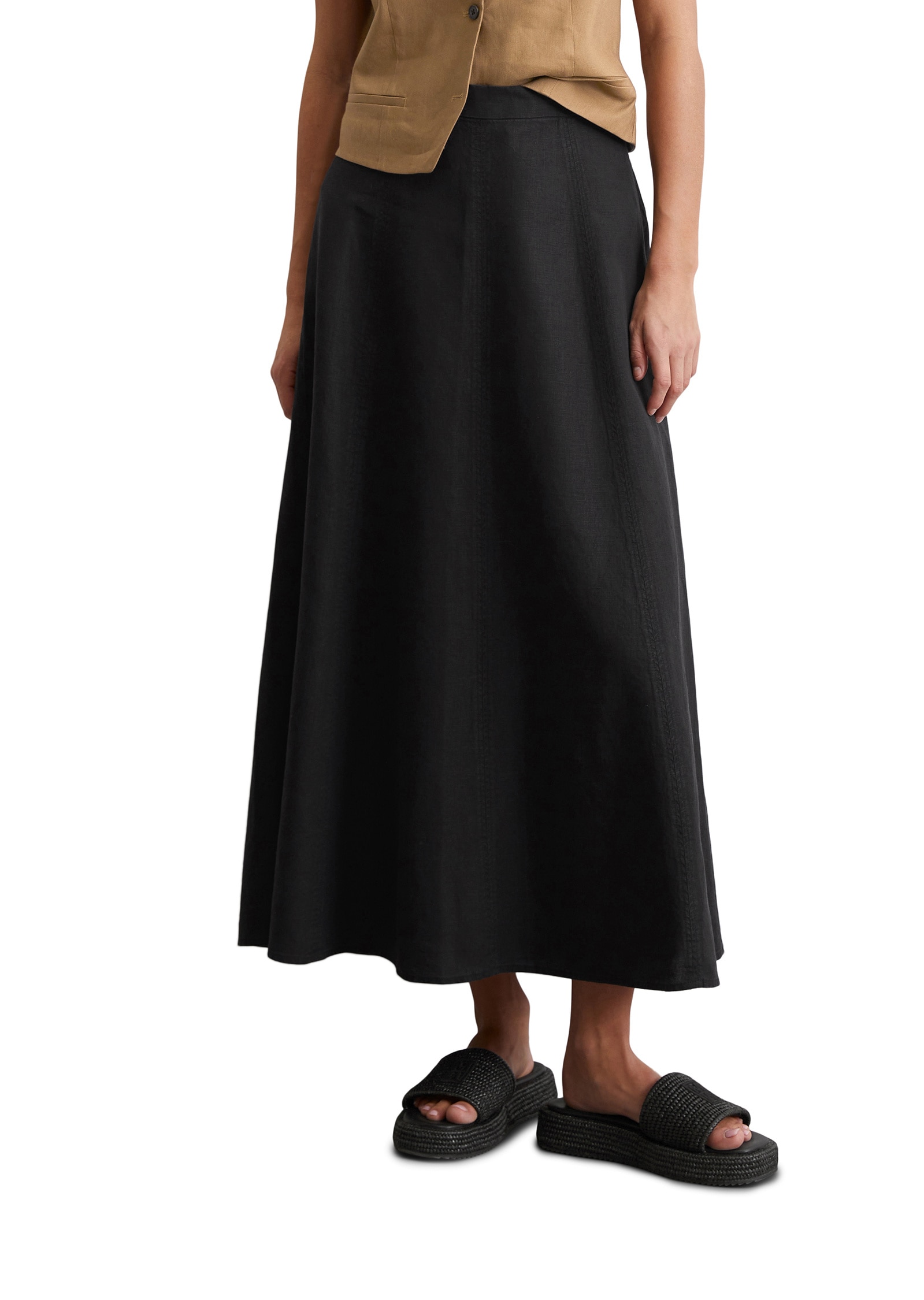 Webrock MARC O'POLO "mit seitlichem Reißverschluss", Damen, Gr. 40, schwarz (m990), Obermaterial: 100% Leinen; Futter: 100% Nicht verfügbar, unifarben, ausgestellt wadenlang, Röcke