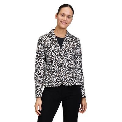 Kurzblazer BETTY BARCLAY "Betty Barclay Kurzblazer mit Animalprint", Damen, Gr. 44, schwarz-weiß (weiß, schwarz), Obermaterial: 97% Baumwolle, 3% Elasthan., modisch, tailliert normal, Langarm, Blazer, Material Image