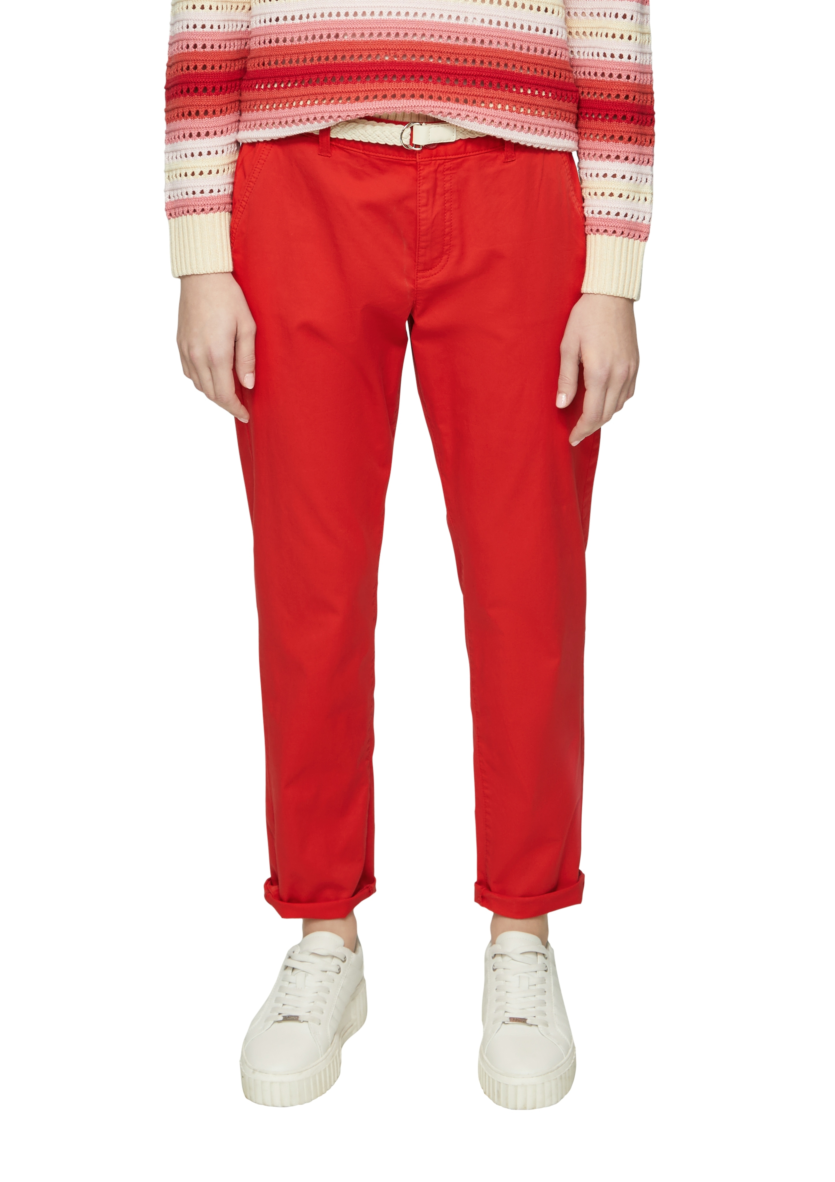 Chinohose S.OLIVER, Damen, Gr. 46, N-Gr, rot, Web, Obermaterial: 98% Baumwolle, 2% Elasthan, unifarben, lang, Hosen Chinohose, mit Gürtel
