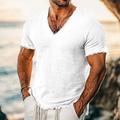 Homme T-shirt T-shirt en lin Manches courtes Col en V Été Uni Mode Designer Basique Flexible Vacances Rue Décontracté Quotidien Blanche Rose Rouge Bordeaux T-shirt haut de gamme pour homme