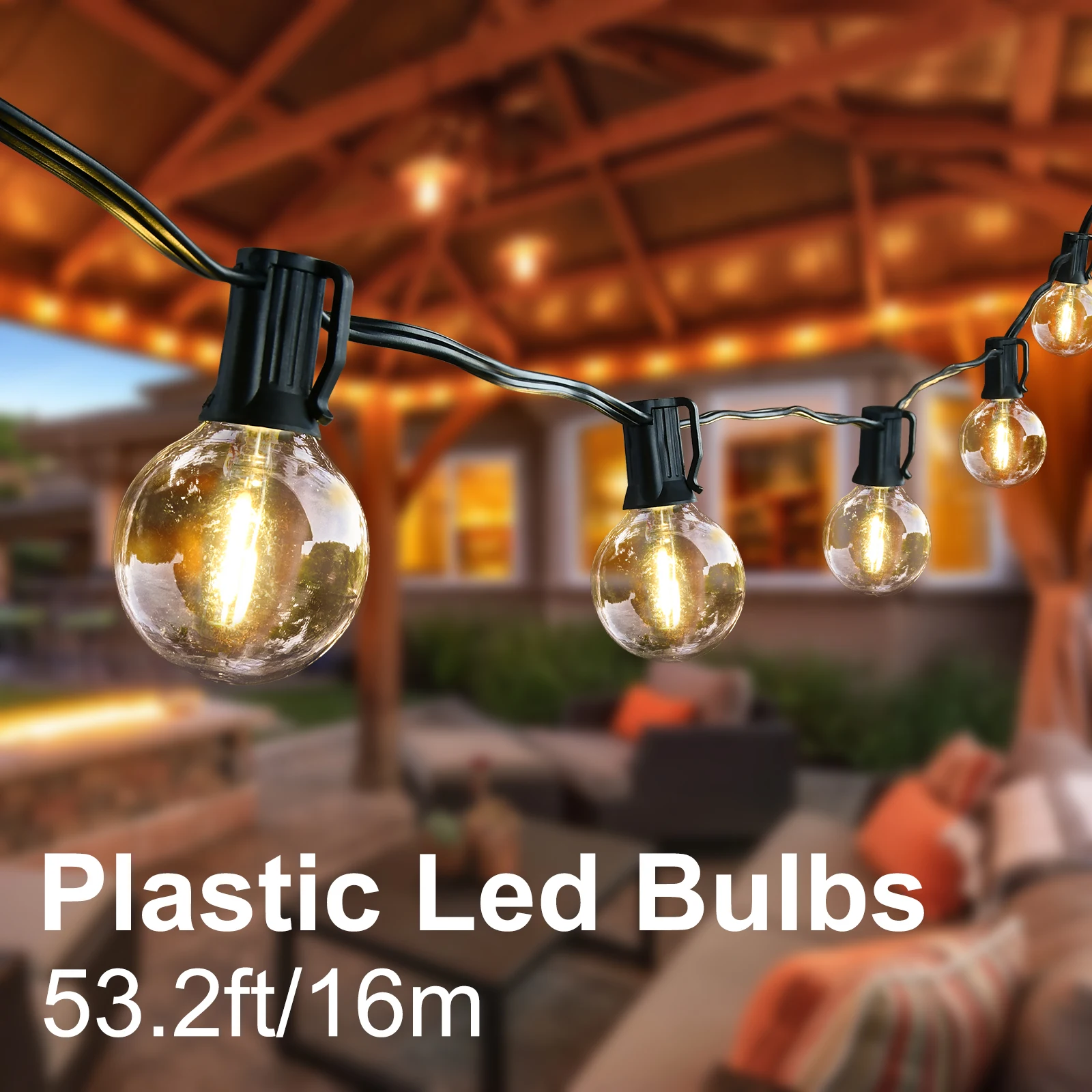 G40 Lichterkette, G40 LED-Lichterkette, Globus-Party-Girlande für Hochzeiten, warme Beleuchtung für den Außenbereich, Garten, 16 m, 45 m