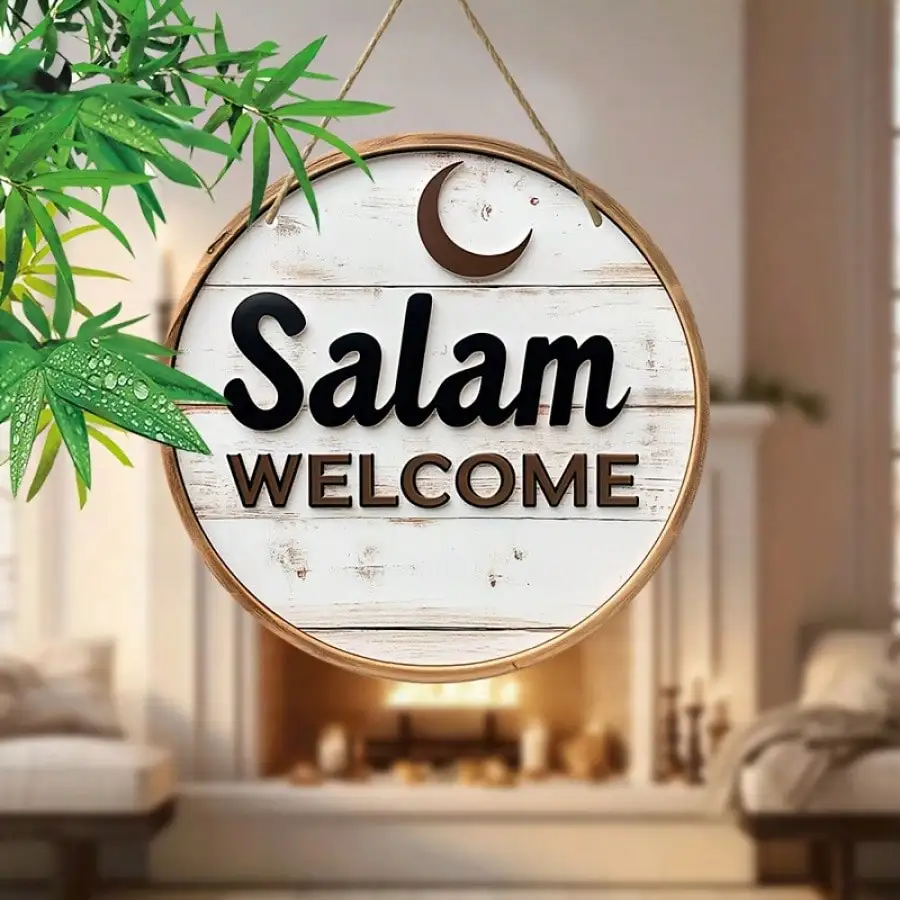 1 Stück Vintage-Willkommensschild aus Holz, 20,3 x 20,3 cm, runde Hängedekoration, geeignet für Zuhause, Garten, Veranda – Thema, aus Holz