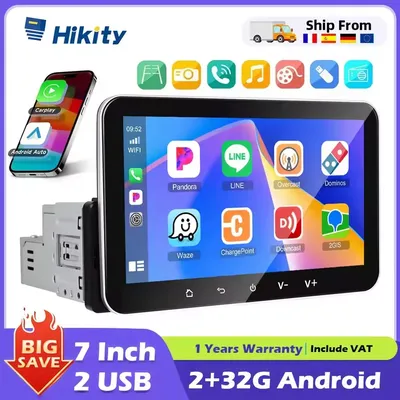 Hikity Android Carplay Autoradio Radio 1 Din 7 ''Touchscreen Multimedia-Player mit Bluetooth, WLAN GPS FM Radio Split-Screen