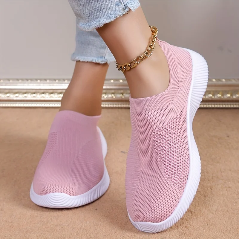 Rosa Damenschuhe, atmungsaktive Wohnungen, elastische Schuhe für Damen, Turnschuhe, Zapatos Mujer, Sommerschuhe, leichte Sportschuhe
