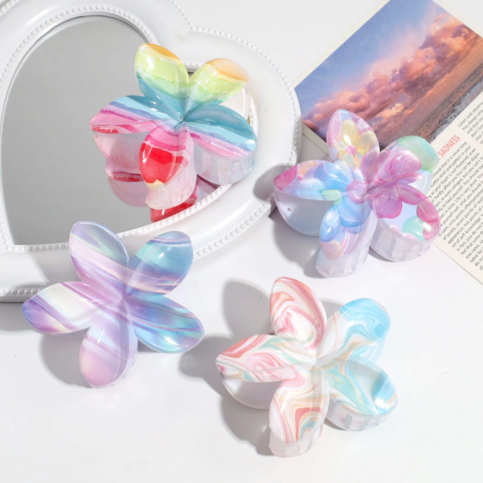 7 cm Dopamin-Haarklammern für Frauen, Vitalität, Farbverlauf, bunter Hai-Haargreifer, Blumenform, Haarspangen, Hawaii-Haar-Accessoires Image