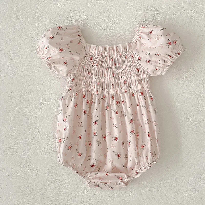 Neue Sommer Baby Mädchen Strampler Rosa Blumen Kurzarm Baumwolle Baby Overall Baumwolle Baby Body 0-24 Monate Neugeborenen mädchen Strampler Image