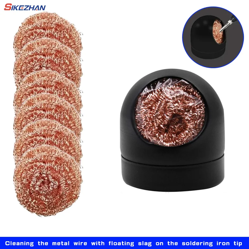 Metall Draht Mit Ständer Set Schweißen Entlöten Löten Lötkolben Spitze Schlacke Reiniger Reinigung Stahl Ball Mesh Filter Zinn Entfernen Image