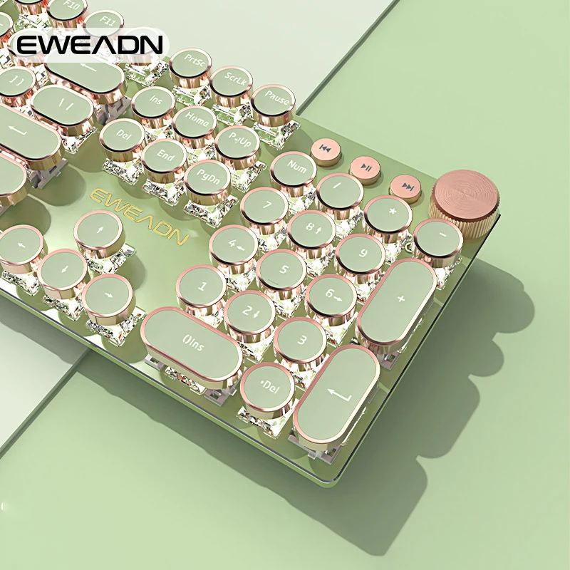 EWEADN V20 Punk Schreibmaschine mechanische Gaming-Tastatur, 104 Tasten runde Tasten kappen LED weiß hinter leuchtet, Key-Wire-Trennung Design Image