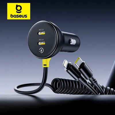 Baseus 60W Autoladegerät Einziehbares Federkabel PD QC SCP FCP AFC Schnellladung für iPhone Samsung Xiaomi Autotelefon-Ladegerät Image
