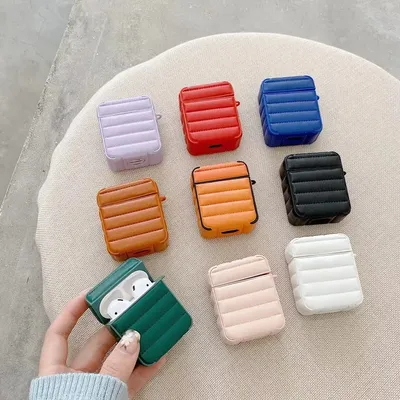 Einfarbige Soft-Touch-Hülle „The Puffer Earpods“ für Apple Airpods 1 2 3 4 Pro 2, kabellose Kopfhörerabdeckung, Daunenjacke, Ladebox Image