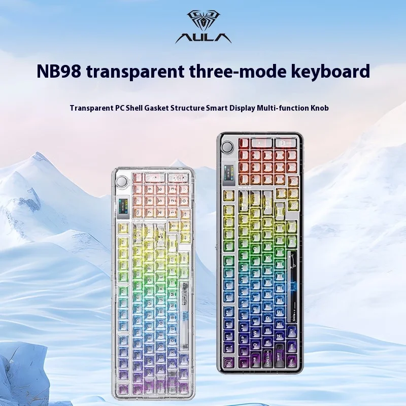 AULA F-NB98 Mechanische Tastatur, 3-Modus, multifunktionaler Knopf, individueller Bildschirm, Gaming-Tastatur, RGB-Hintergrundbeleuchtung, Hot-Swap-PC-Gamer-Geschenke Image