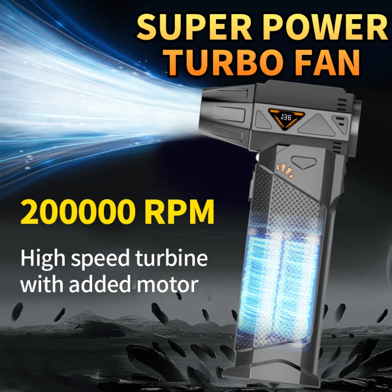 Turbo Jet Fan 200000 RPM Handheld Mini Elektrisches Luftgebläse Leistungsstarker großer Wind-Haartrockner Hochgeschwindigkeits-Turbo-wiederaufladbares Gebläse Image