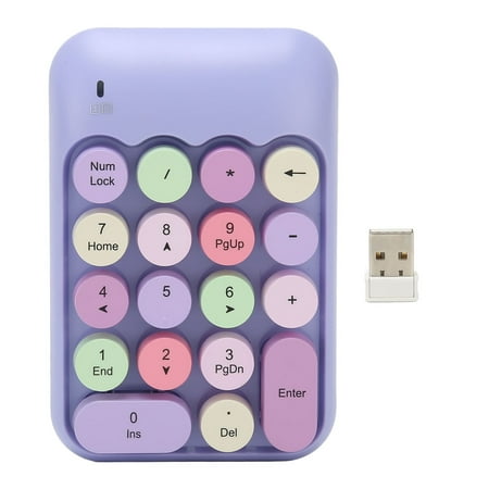 Falleo Clearance 2.4GHz Wireless Numeric Keypad 18 Keys Retro Color Round Keycaps Mini Number Keyboard with USB Receiver for Laptop Purple Color