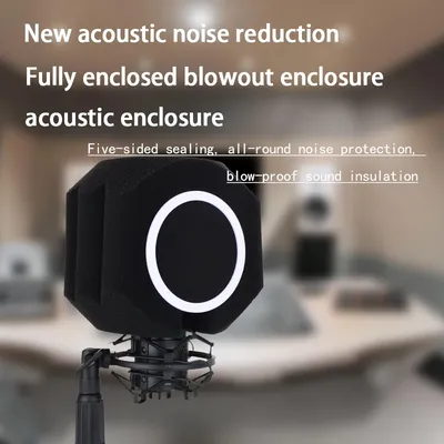 Acoustic Windscreen 5-Sided Seal - Wind Noise Reduction, Side-Open POP Filter, Quiet Studio,