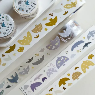 Light Retro Salt Style Journal Washi Tape Stickers - 'Rainbow Birds' PET Design