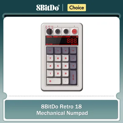 8BitDo - Retro 18 Mechanical Numpad, Supports Calculator Mode, Bluetooth/2.4G/Wired Numpad for