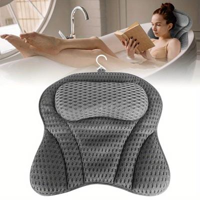 TEMU Ergonomic Mesh Bathtub Pillow With Non-slip Suction Cups, Hanging Hook, And Breathable Design For In Modern Bathrooms, Bathtub Accessory | Nonslip Bath Pillow | Bathroom Item Image