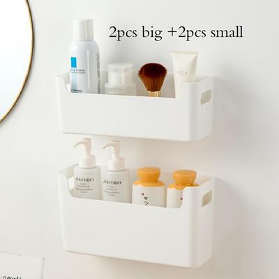 TEMU 4pcs Of Kitchen Cabinet Door Inner Storage Boxes, Wall-mounted Punch-free Cabinet Plastic Wrap Hanger, Bathroom Toilet Storage Rack (2 Large + 2 Small) Image