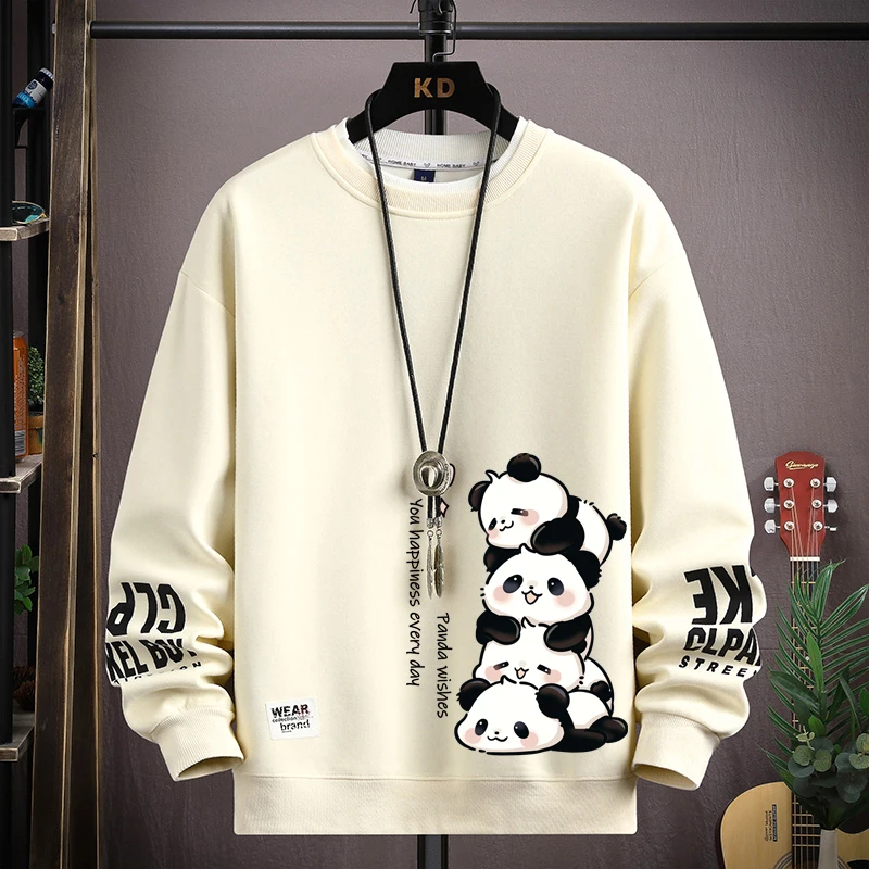 S-5XL Oversized New in Hoodies & Sweatshirts Men Women Cartoon Panda Print Long Sleeve T-shirt Harajuku Men Clothing Streetwear